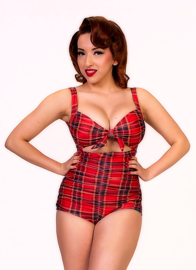 Red Plaid Swimsuit by Vintage Suits by Mary