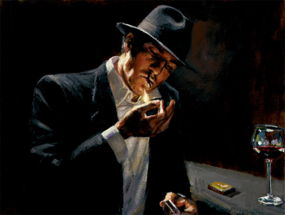 Man Lighting Cigarette by Fabian Perez