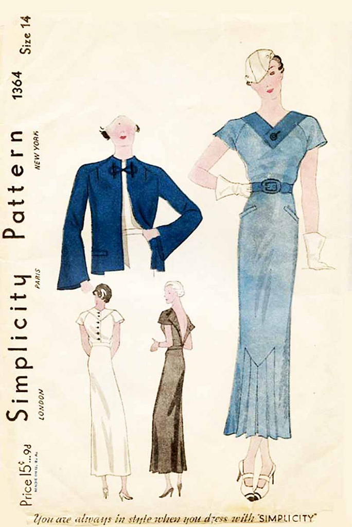 Simplicity 1364 1930s sewing pattern