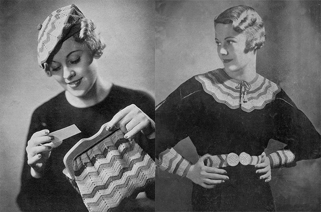1930s hat, bag, collar, cuffs and belt crochet pattern