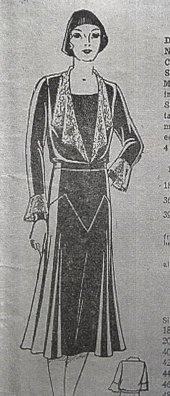 Dress sewing pattern, 1930