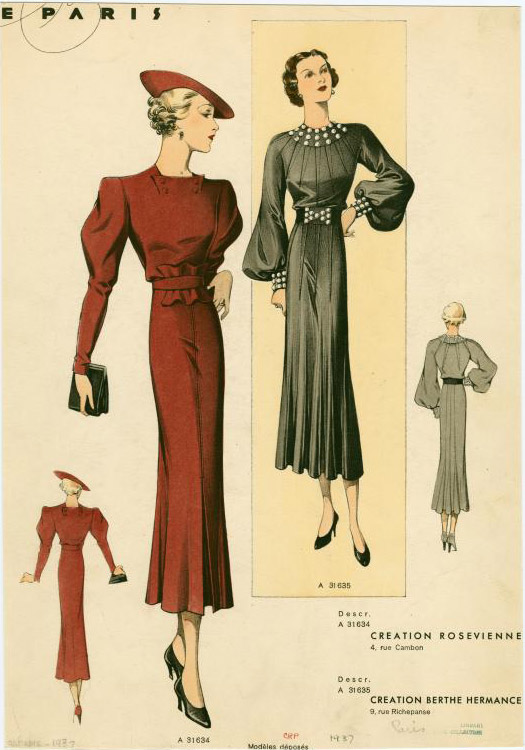 1937 big sleeve dresses